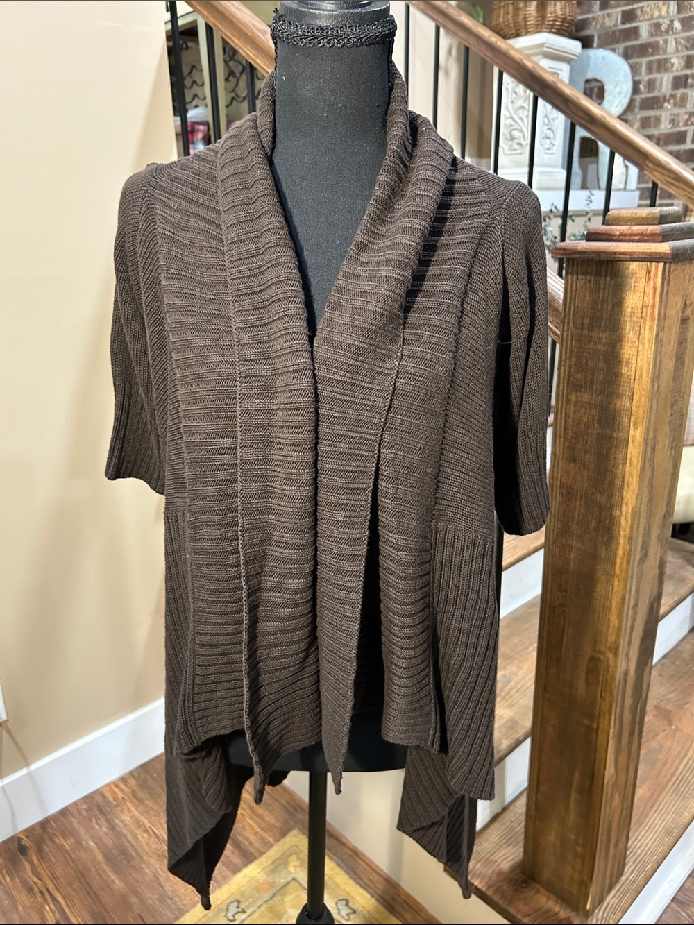 Banana Republic XS Brown Ribbed Open-Front S/S sweater Cardigan EUC!